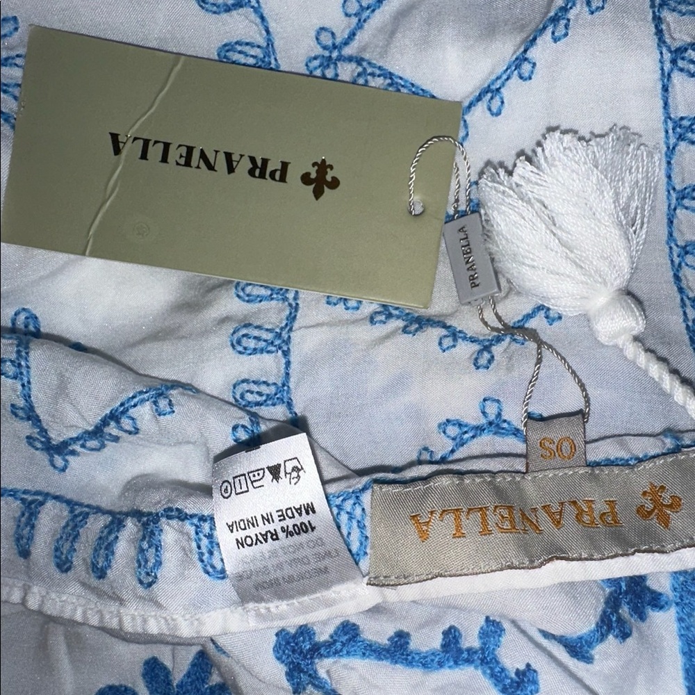 Pranella blue and white embroidered scarf - Picture 5 of 6